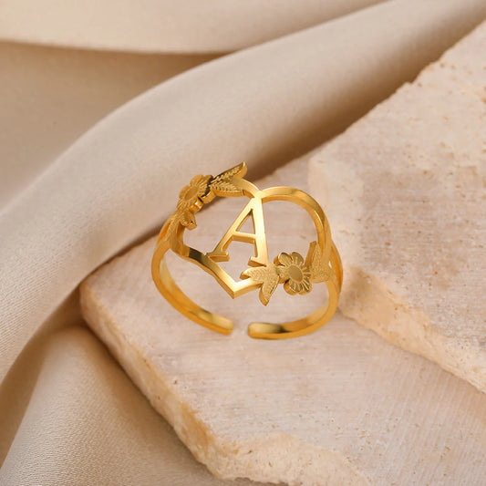 Heart shape Gold Color Adjustable English Letter Rings